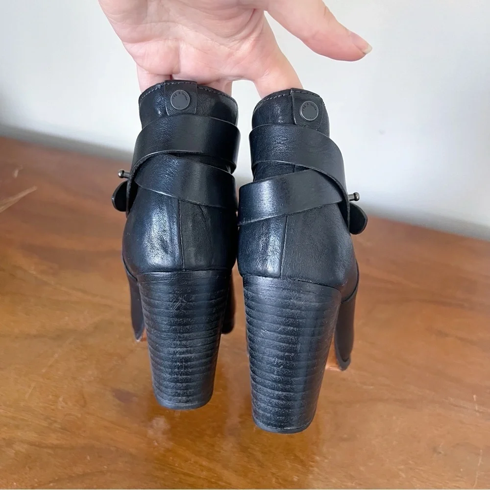 Rag & Bone • Harrow black leather ankle boots heeled bootie moto celeb strappy
